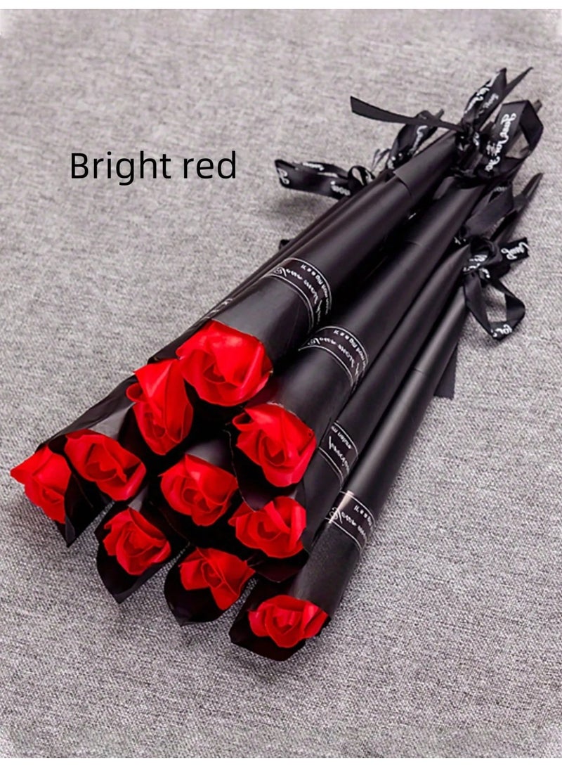 Artificial Flower Bouquet with 4 Red Roses Wrapped in Elegant Black Paper and Satin Ribbon – Perfect Gift for Birthdays, Engagements, Graduation, Weddings, and Special Occasions - Image 3