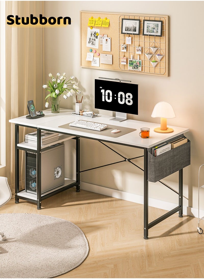 Stubborn Computer Desk 140cm, Office Desk with Storage Bag, Gaming Desk with 2-tier Shelves, Easy Assembly Study Desk, Simple Modern Home Office Desks, Writing Table  - Image 1