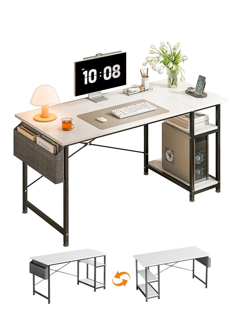 Stubborn Computer Desk 140cm, Office Desk with Storage Bag, Gaming Desk with 2-tier Shelves, Easy Assembly Study Desk, Simple Modern Home Office Desks, Writing Table  - Image 2