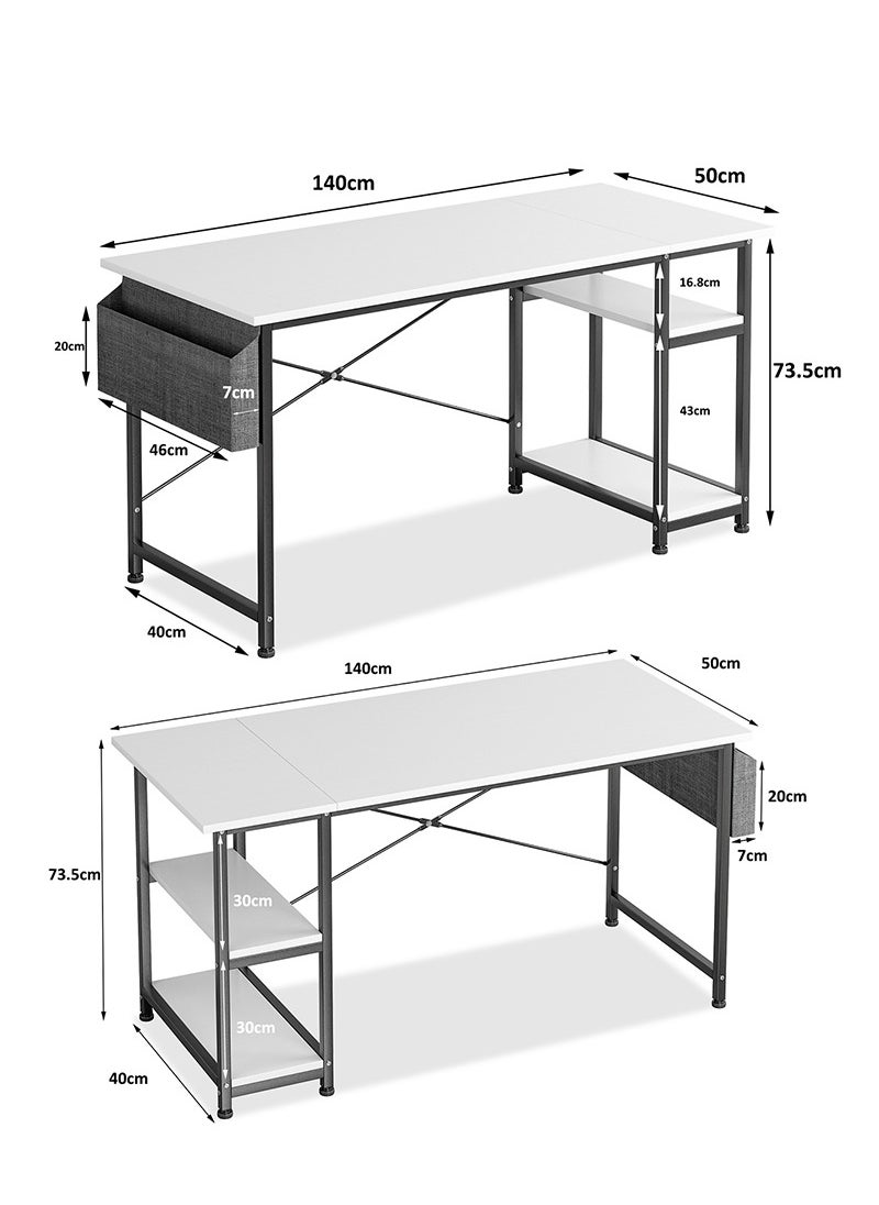 Stubborn Computer Desk 140cm, Office Desk with Storage Bag, Gaming Desk with 2-tier Shelves, Easy Assembly Study Desk, Simple Modern Home Office Desks, Writing Table  - Image 5