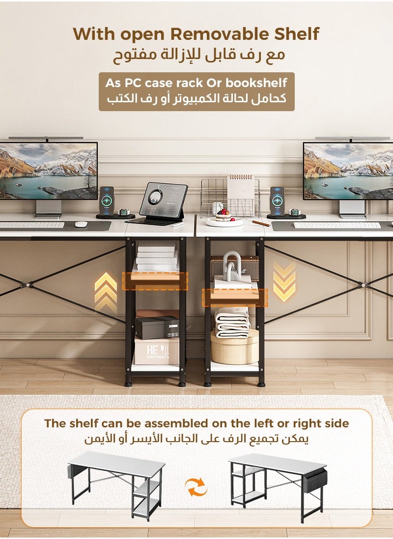 Stubborn - Computer Desk 140cm, Office Desk with Storage Bag, Gaming Desk with 2-tier Shelves, Easy Assembly Study Desk, Simple Modern Home Office Desks, Writing Table - Image 1