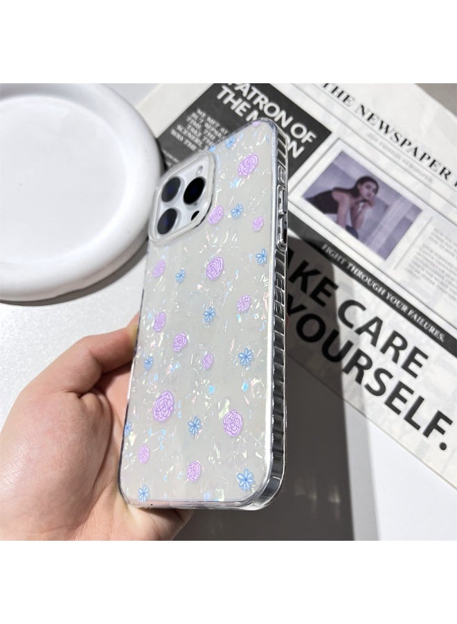 NIBEMINENT Korean Purple Flowers Protective TPU Case Cover For iPhone 16 Plus Clear - Image 2