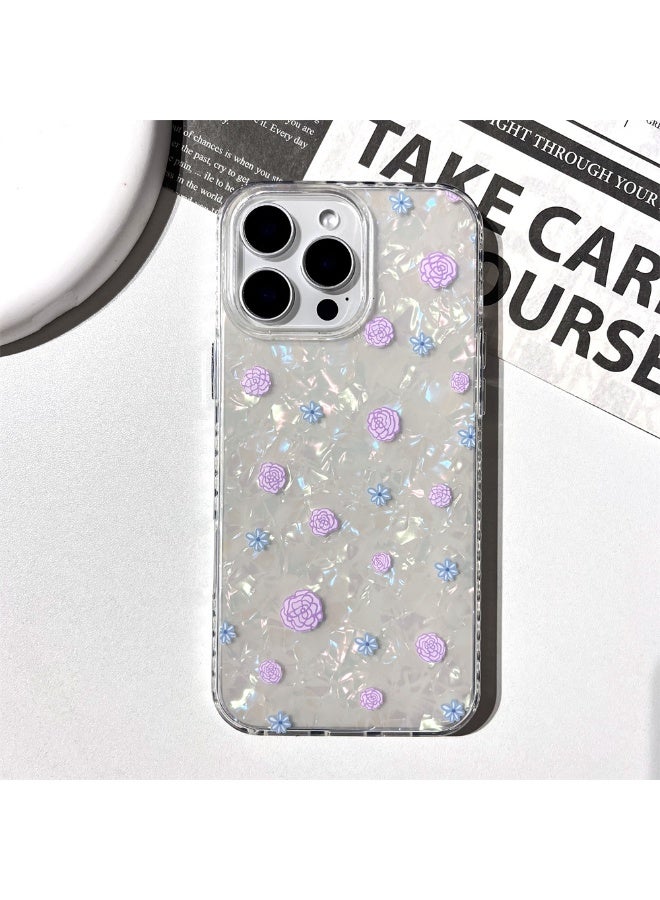 NIBEMINENT Korean Purple Flowers Protective TPU Case Cover For iPhone 16 Plus Clear - Image 1