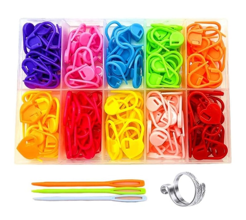 Hayodo Stitch Markers 10 Colors Knitting Crochet Locking 60/160/240Pcs Stitch Needle Clip Counter with 3 Plastic Needle Randomly and 1 Knitting Crochet Loop Ring (Multicolor-240 pcs) - Image 1