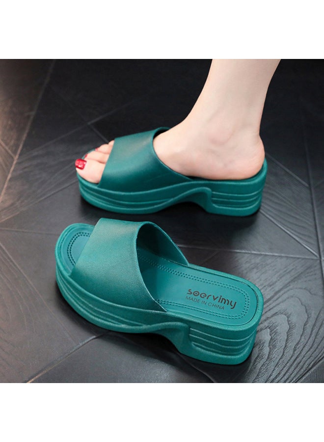 High-heeled Thick-soled Slippers New Summer Outer Wear Fashionable Home Non-slip Household Bathroom Soft-soled Wedge Slippers