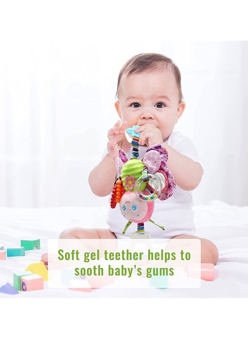 SYOSI Lathe Hanging Stroller Plush Toy, SYOSI Stroller Plush Toy Rattle to Soothe the Bed Bell, Rattle with Teether Baby Girls and Boys (Butterfly) - Image 3