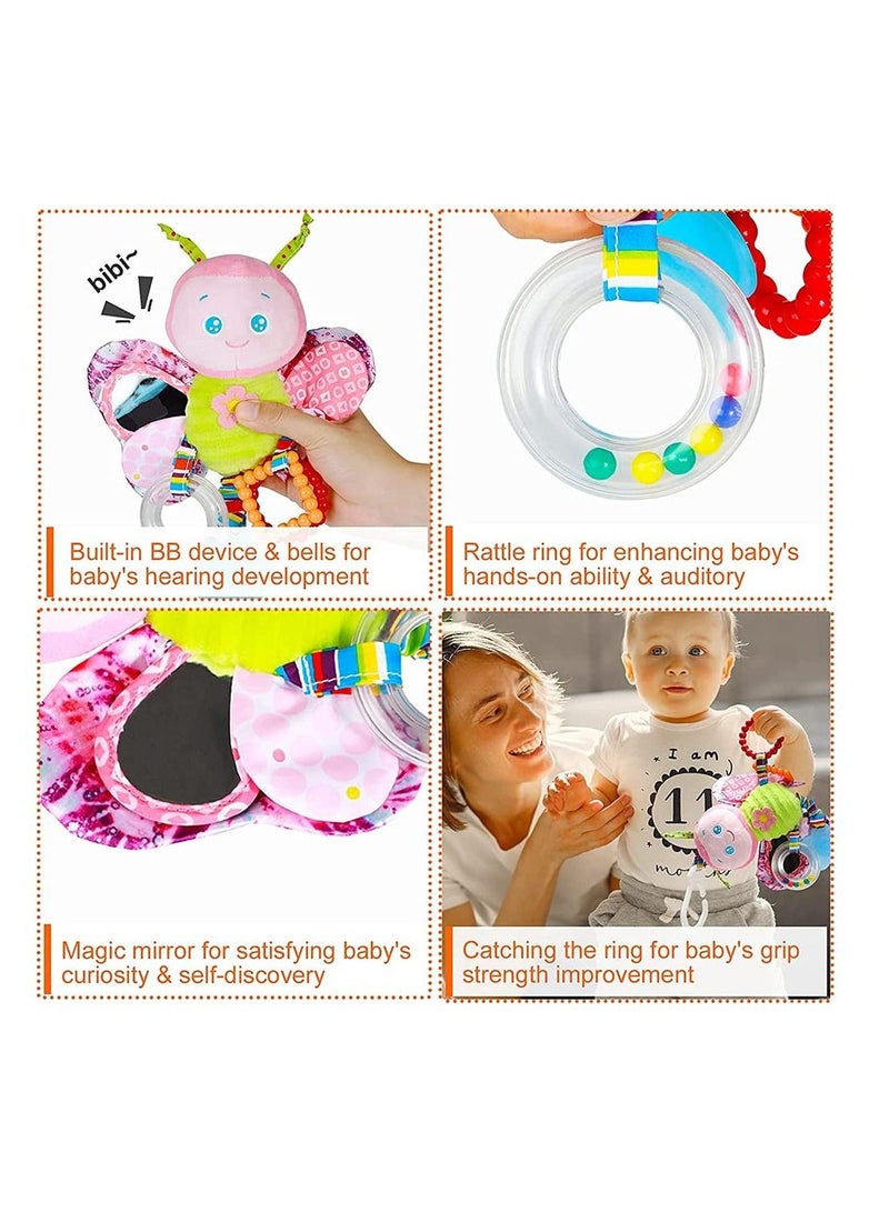 SYOSI Lathe Hanging Stroller Plush Toy, SYOSI Stroller Plush Toy Rattle to Soothe the Bed Bell, Rattle with Teether Baby Girls and Boys (Butterfly) - Image 5