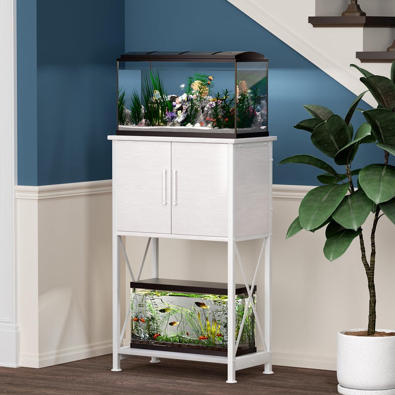 Herture 5-10 Gallon Fish Tank Stand, Metal Double Aquarium Stand with Cabinet for Fish Tank Accessories Storage, Heavy Duty 20.5" L* 11.02" W Tabletop, 500LBS Capacity White PG06YGW - Image 4