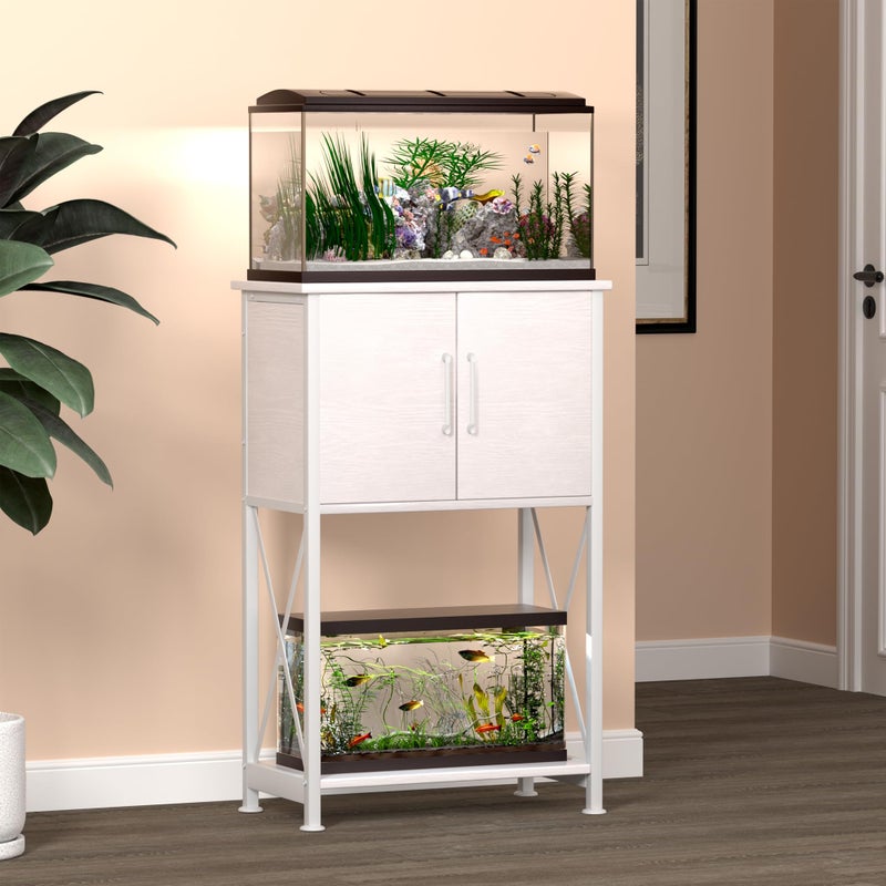 Herture 5-10 Gallon Fish Tank Stand, Metal Double Aquarium Stand with Cabinet for Fish Tank Accessories Storage, Heavy Duty 20.5" L* 11.02" W Tabletop, 500LBS Capacity White PG06YGW - Image 5