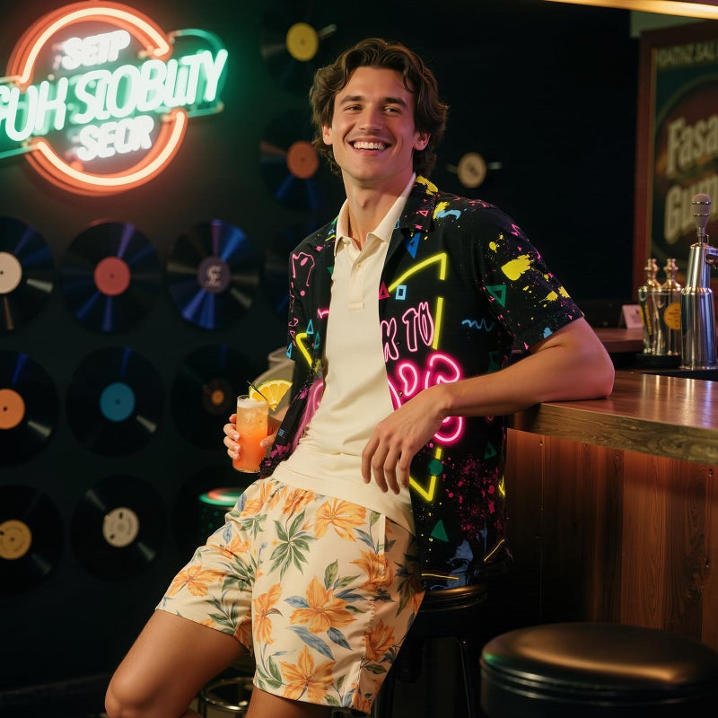 American Trends 80s Shirt 80s Outfit for Men Costumes 1980s Outfits for Men Vintage Retro Shirts 80 s Themed Clothes for Party 80's Radio Wave 2XL - Image 3