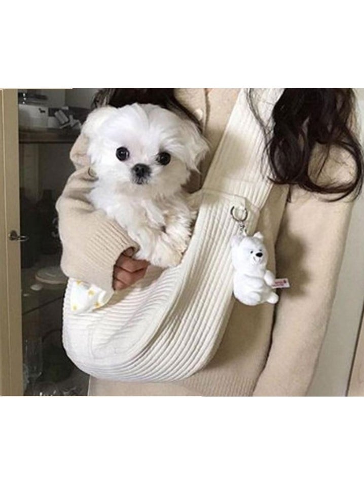 Generic Dog Carrier Backpack Small Dog Carrier Sling Cat Sling Adjustable Strap Hand Free Pet Puppy Safe and Breathable for Outdoor Traveling Subway Maximum Load Capacity 5lbs White Canvas - Image 5