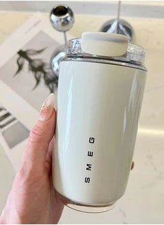 smeg Travel Coffee Mug, 350ml Insulated Beverage Cup With Leakproof Lid, Long Lasting Coffee Tumbler With Lid And Straw, Travel Coffee Thermos White  - Image 1
