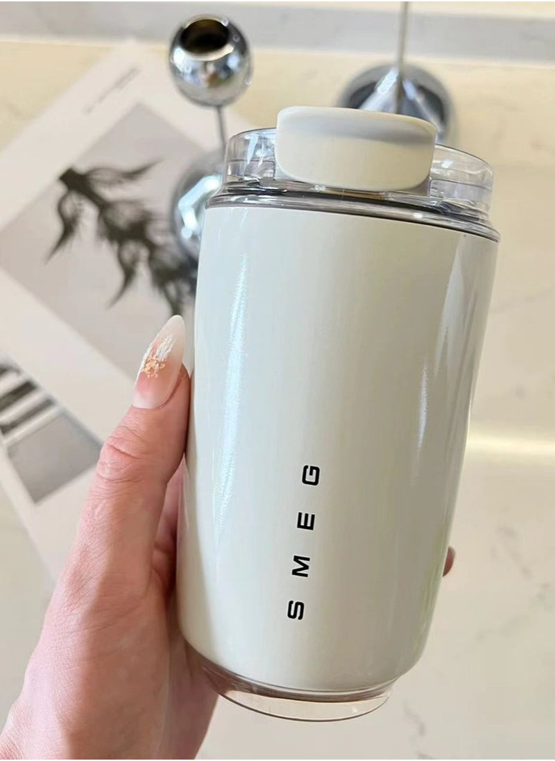 smeg - Travel Coffee Mug, 350ml Insulated Beverage Cup With Leakproof Lid, Long Lasting Coffee Tumbler With Lid And Straw, Travel Coffee Thermos White - Image 1