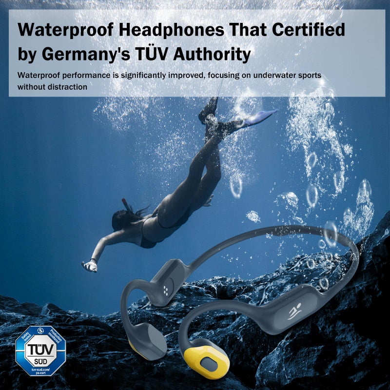 MARLALL Swimming Bone Conduction Headphones with Night Safety Light, IP68 Waterproof 32G MP3 Memory, Soft Silicone Underwater Headphones,Submersible Sport Earbuds/Earphones for Swimming Diving-Lemon Yellow - Image 2