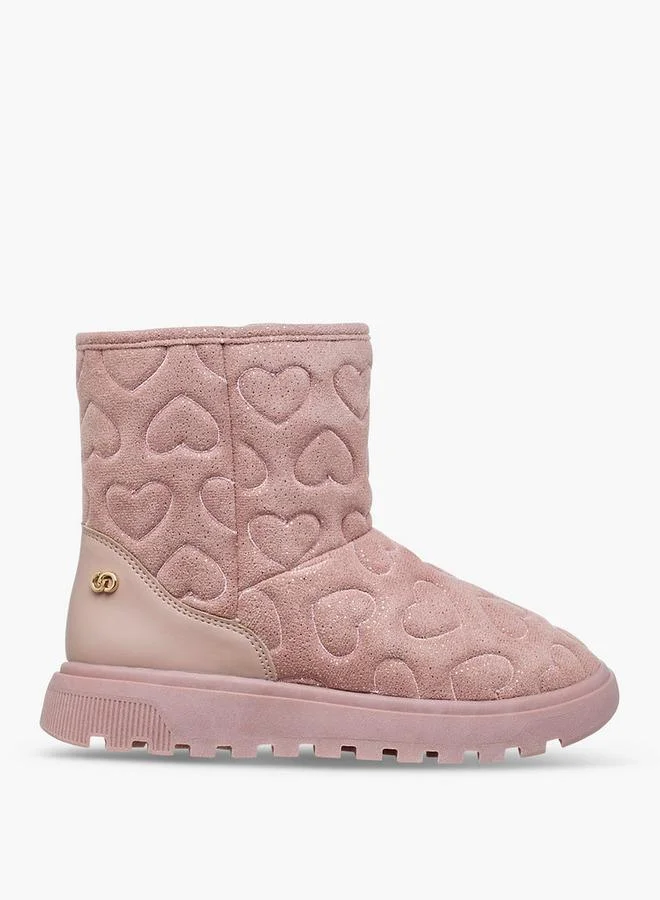 سيليست Girls' Heart Embossed Slip-On Ankle Boots