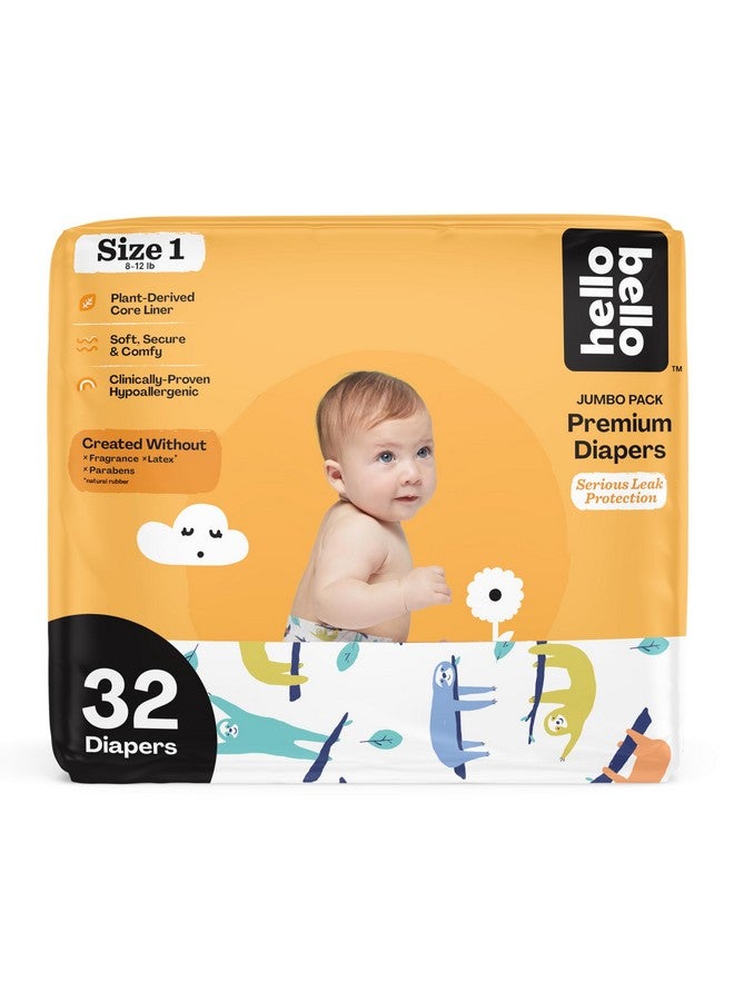 Hello Bello Premium Baby Diapers Size 1, 32 Count of Disposable, Extra-Absorbent, Hypoallergenic Baby Diapers with Snug and Comfort Fit, Sleepy Sloth - Image 1