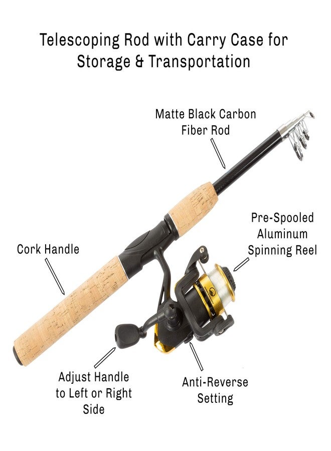 Wakeman Telescopic Fishing Pole - 5.5-Foot Carbon Fiber Rod and Ambidextrous Reel Combo with Handy Carrying Case for Lake, Pond, or River (Black) - Image 3