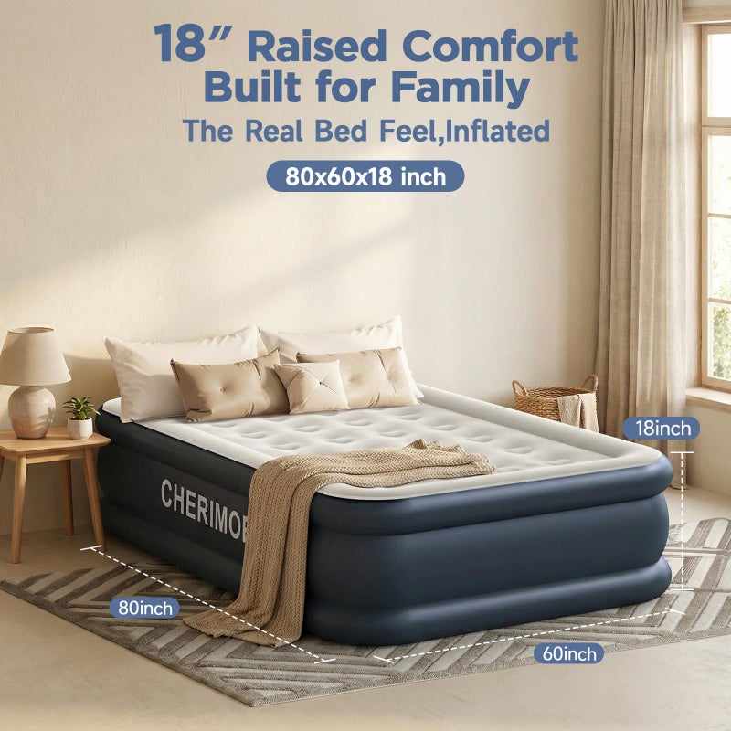 CHERIMOR Queen Air Mattress with Built in Pump, 18" Elevated Height, 48Hr Leak-Tested, Honeycomb Coil Support, 800 lbs Capacity, Fast 3-Min Inflationâ€“Blow Up Mattress for Guest Room & Sleepover - Image 5