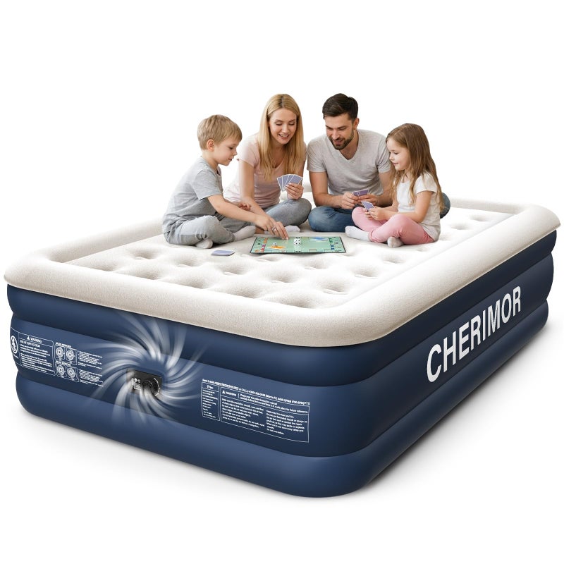 CHERIMOR Queen Air Mattress with Built in Pump, 18" Elevated Height, 48Hr Leak-Tested, Honeycomb Coil Support, 800 lbs Capacity, Fast 3-Min Inflationâ€“Blow Up Mattress for Guest Room & Sleepover - Image 1
