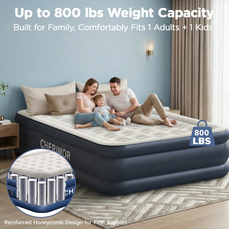 CHERIMOR Queen Air Mattress with Built in Pump, 18" Elevated Height, 48Hr Leak-Tested, Honeycomb Coil Support, 800 lbs Capacity, Fast 3-Min Inflationâ€“Blow Up Mattress for Guest Room & Sleepover - Image 4