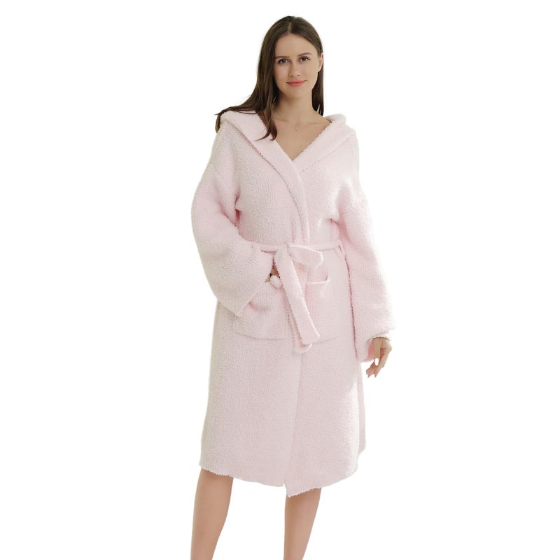 DOOWELL Women's Knit Robes Lightweight Absorbent Soft Spa Bathrobe Pink - Image 1