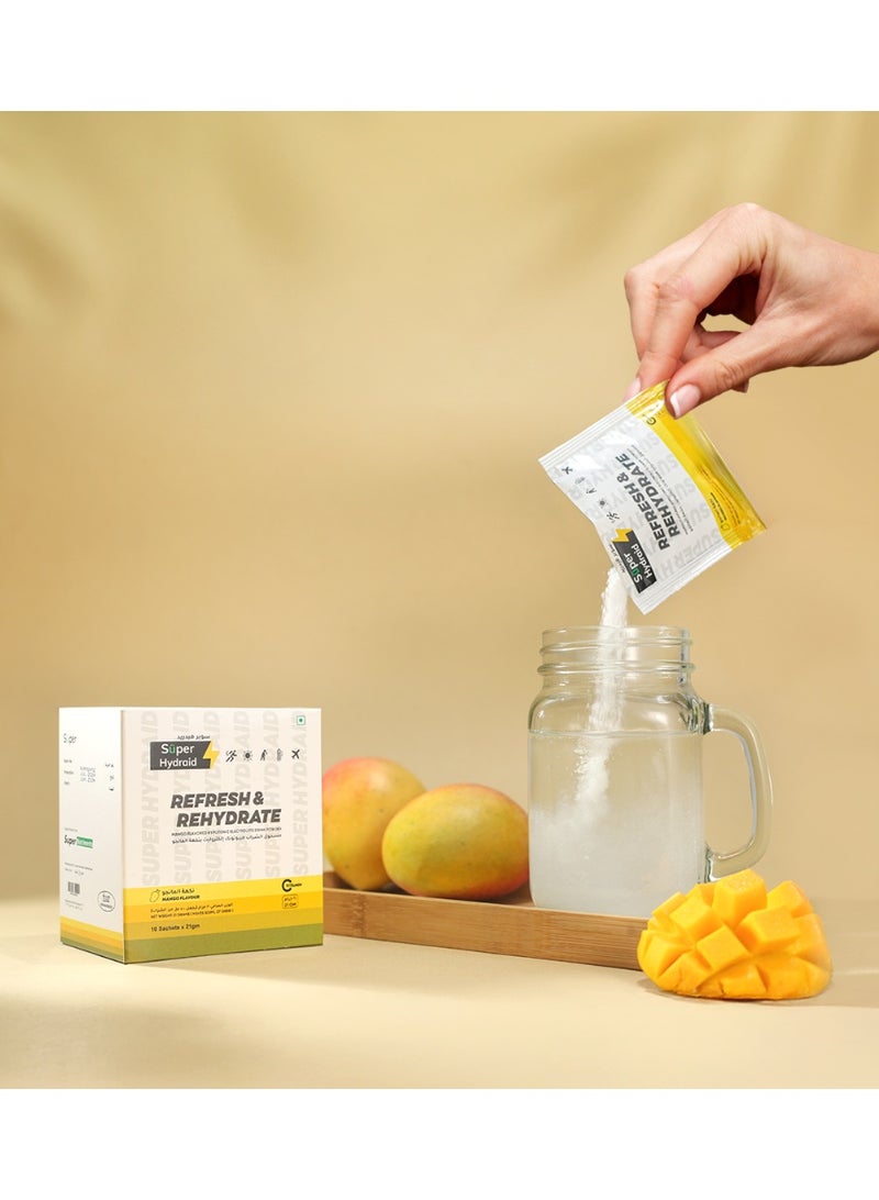 Super Hydraid Electrolyte Drink Mix | Mango | Pack of 10 Sachets - Image 3