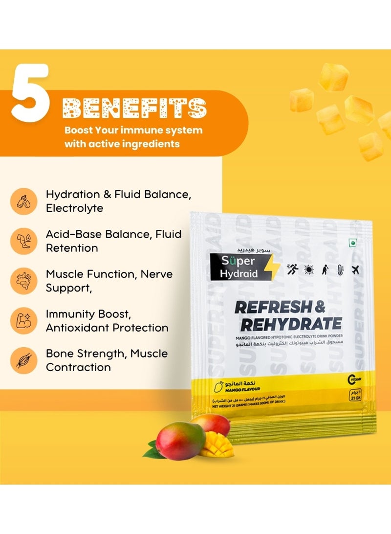 Super Hydraid Electrolyte Drink Mix | Mango | Pack of 10 Sachets - Image 4