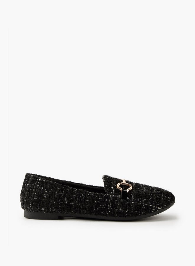 Flora Bella By Shoexpress Textured Slip-On Loafers with Metallic Accent - Image 1