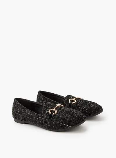 Flora Bella By Shoexpress Textured Slip-On Loafers with Metallic Accent