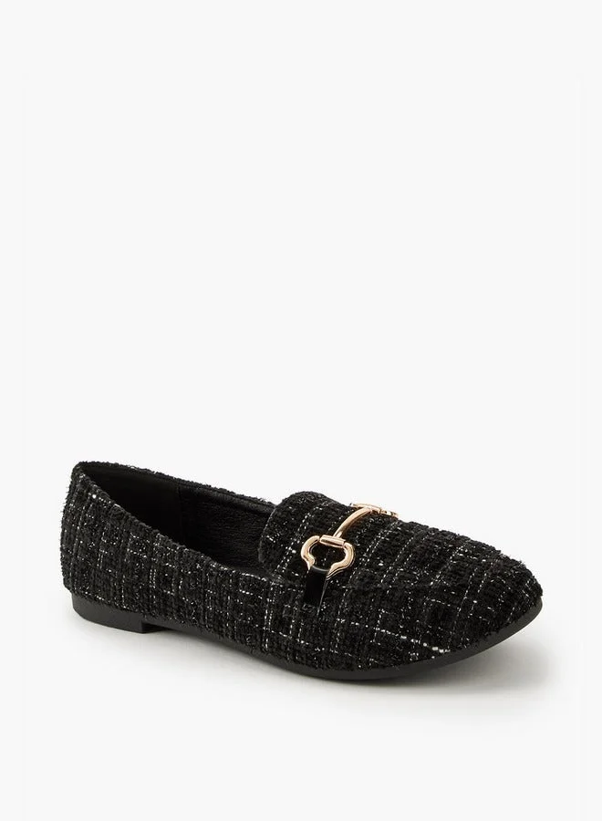 Flora Bella By Shoexpress Textured Slip-On Loafers with Metallic Accent