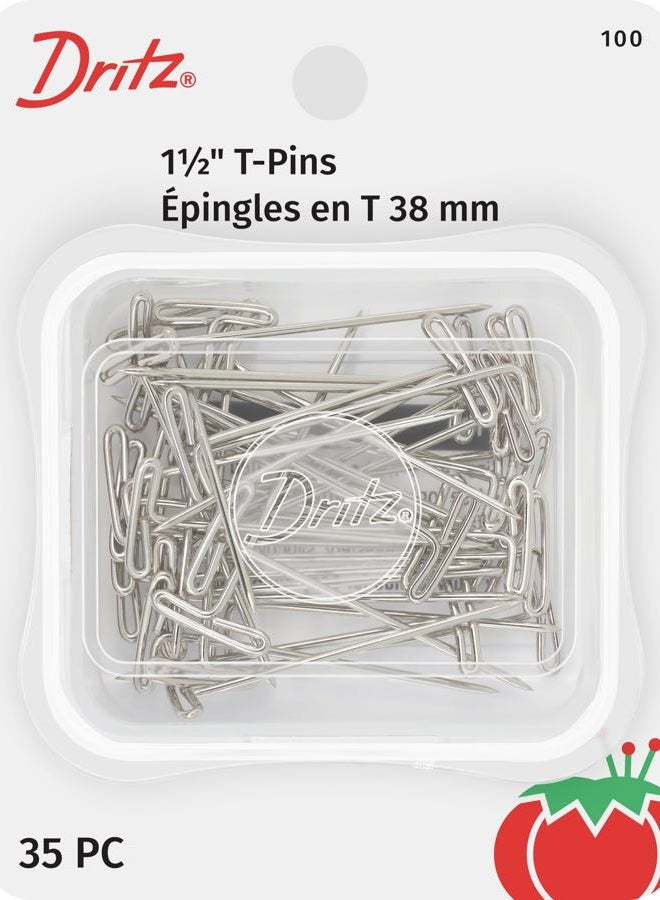 Dritz 100 T Pins, 1-1/2-Inch (35-Count), Nickel - Image 1