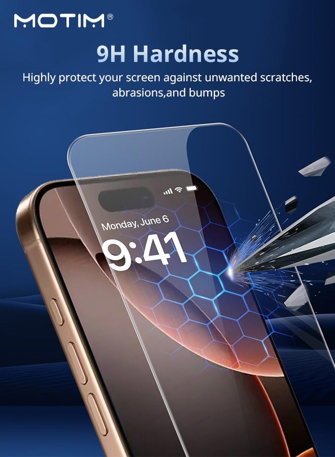 Motim 3 Pack iPhone 16 Pro Max Screen Protector with Install Tool, HD Clear Tempered Glass Film, Anti-Drop, Anti-scratch, Anti-Fingerprint, Bubble Free Full Coverage, Easy Installation - Image 5