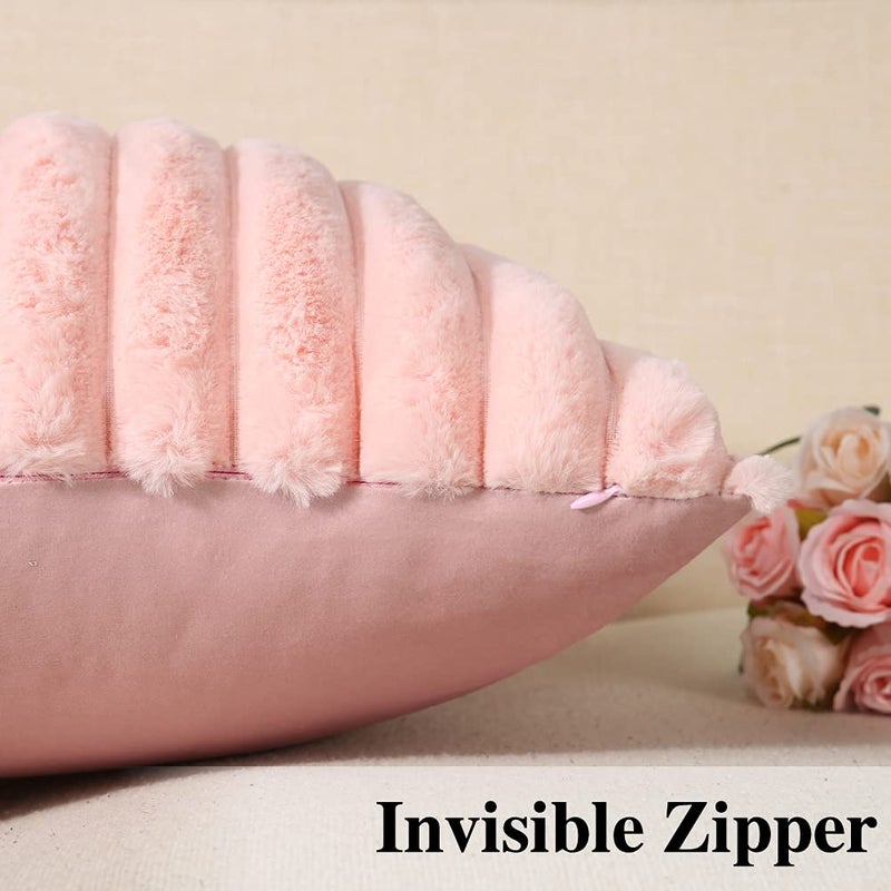 Soleebee Set of 2 Throw Pillow Covers Soft Cozy Velvet Pillowcase Faux Rabbit Fur Cover for Couch Sofa Bed Chair Home Decorative Pillows Cover (20x20 Inch  Pink) - Image 4