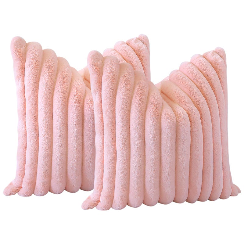 Soleebee Set of 2 Throw Pillow Covers Soft Cozy Velvet Pillowcase Faux Rabbit Fur Cover for Couch Sofa Bed Chair Home Decorative Pillows Cover (20x20 Inch  Pink) - Image 5