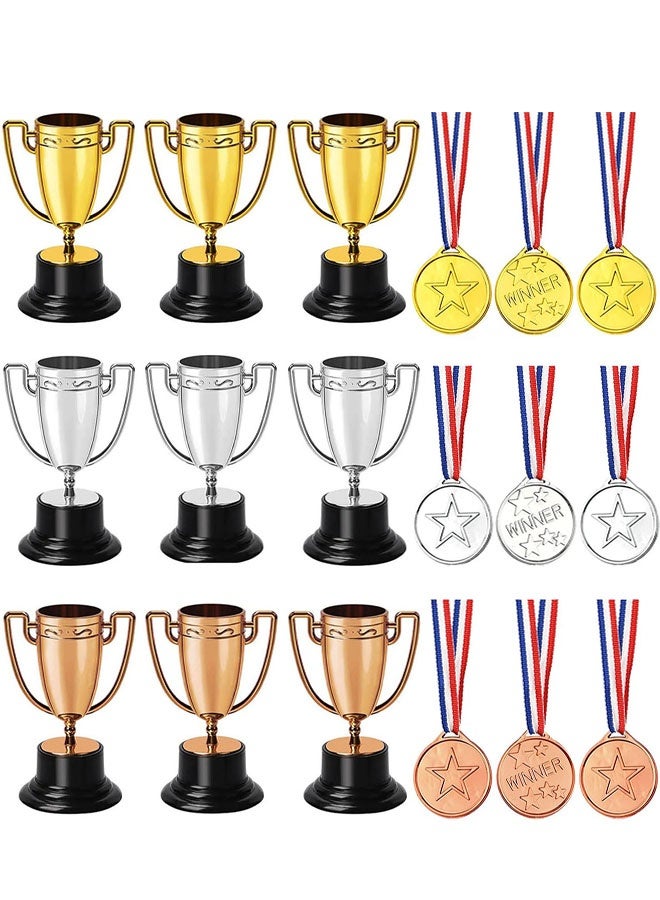 مجموعة ميداليات وجوائز، 18 قطعة مجموعة ميداليات وجوائز بلاستيكية جوائز صغيرة ميداليات صغيرة ميداليات الفائزين كؤوس الجوائز للرياضة والمسابقات والحفلات - Image 1