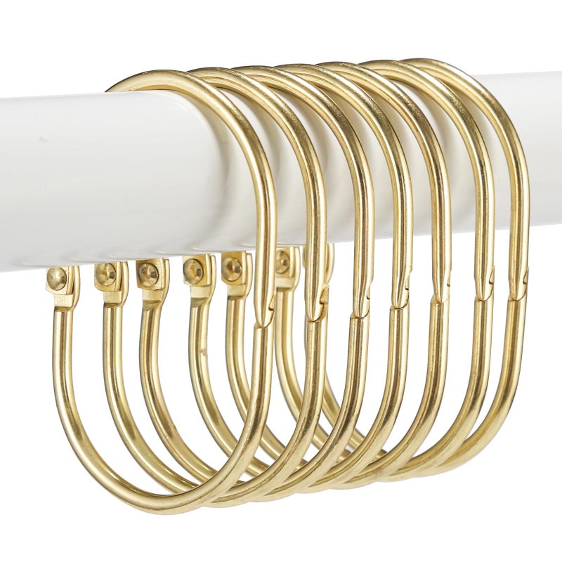 Goowin Shower Curtain Rings 12 Pcs Shower Curtain Hooks Oval Snap Shower Rings for Curtain Metal Gold Shower Curtain Rings Rust Proof Glide Smoothly Shower Hooks for Shower Curtain Rod Gold