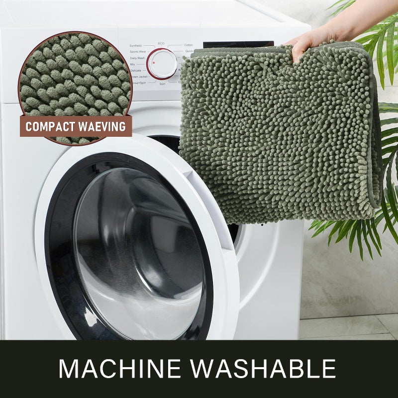 LOCHAS Luxury Bathroom Rug Shaggy Bath Mat 24 x 60 Inch, Washable Non Slip Bath Rugs for Bathroom Shower, Soft Plush Chenille Absorbent Carpets Mats, Sage Green - Image 4