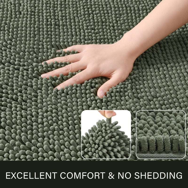 LOCHAS Luxury Bathroom Rug Shaggy Bath Mat 24 x 60 Inch, Washable Non Slip Bath Rugs for Bathroom Shower, Soft Plush Chenille Absorbent Carpets Mats, Sage Green - Image 2