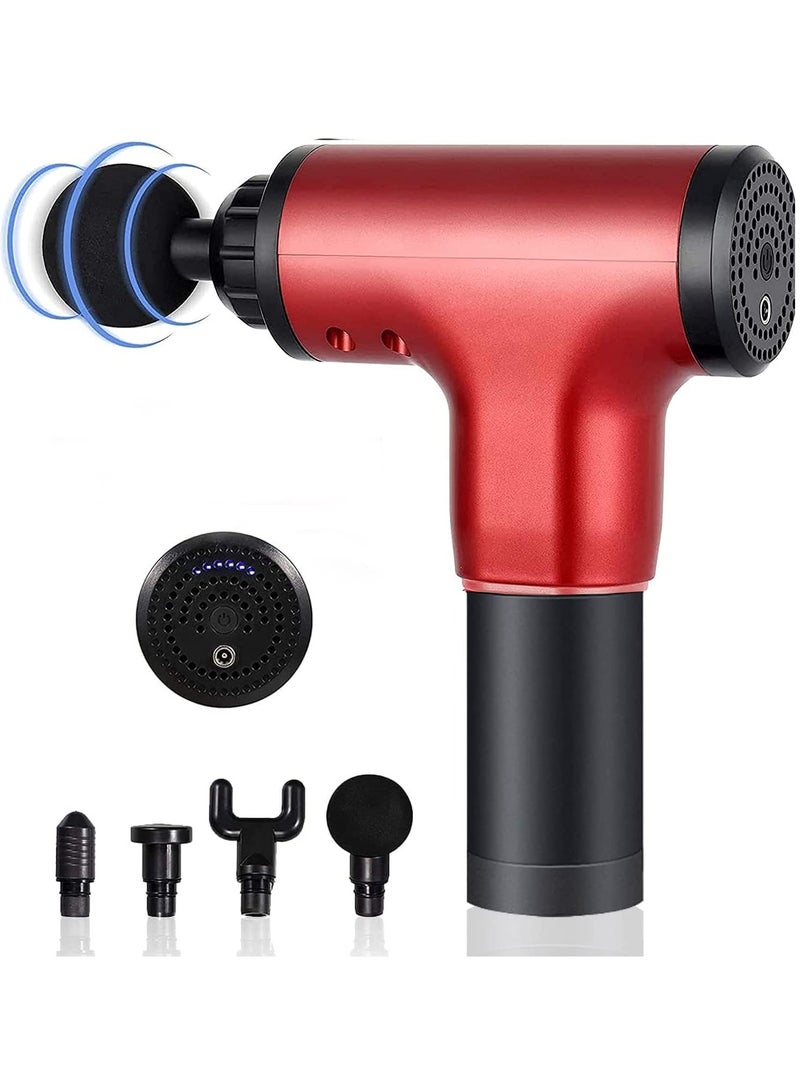 إسكدنيا Massage Gun, Percussion Muscle Massager Deep Tissue Massage Gun for Pain Relief with 4 Massage Heads 6 Speed High-Intensity Vibration Super Quiet Cordless Handheld (RED) - Image 1
