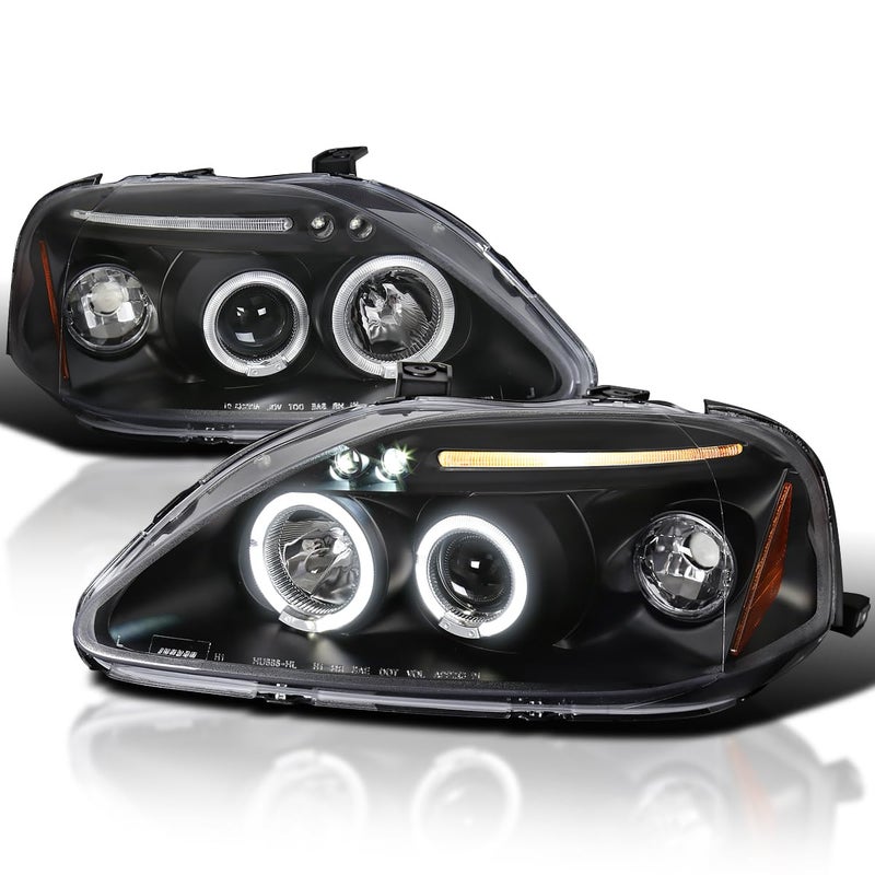 SPECD TUNING Projector Headlights Black Compatible with 19992000 Honda Civic Left  Right Pair Headlamps Assembly
