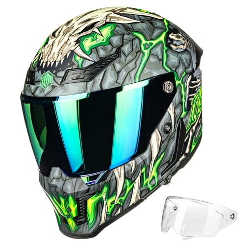 ILM Motorcycle Helmets for Adult Men Women Full Face DOT ECE Powersports Dual Visor Street Racing Helmet with Pinlock Cascos para Motos Model MF509 Day1 Green XL - Image 1