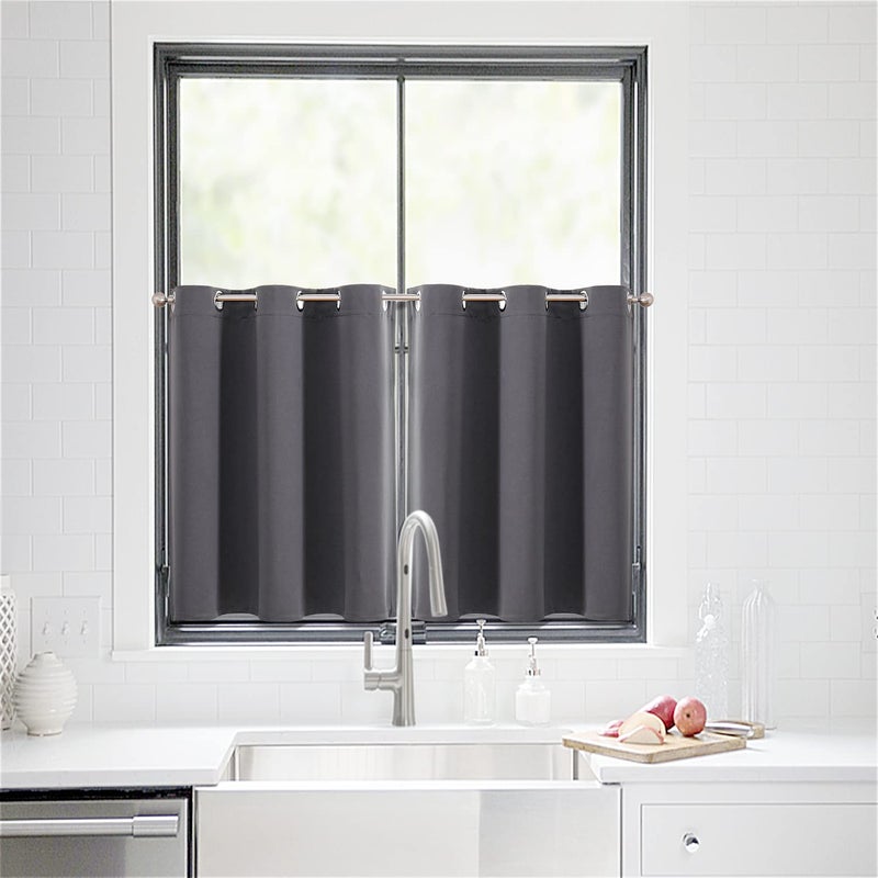 ChrisDowa Small Window Curtains for Kitchen and Bedroom - Grommet Short Thermal Insulated Room Darkening Curtains (2 Panels  Dark Grey  34 x 36 Inch) - Image 2
