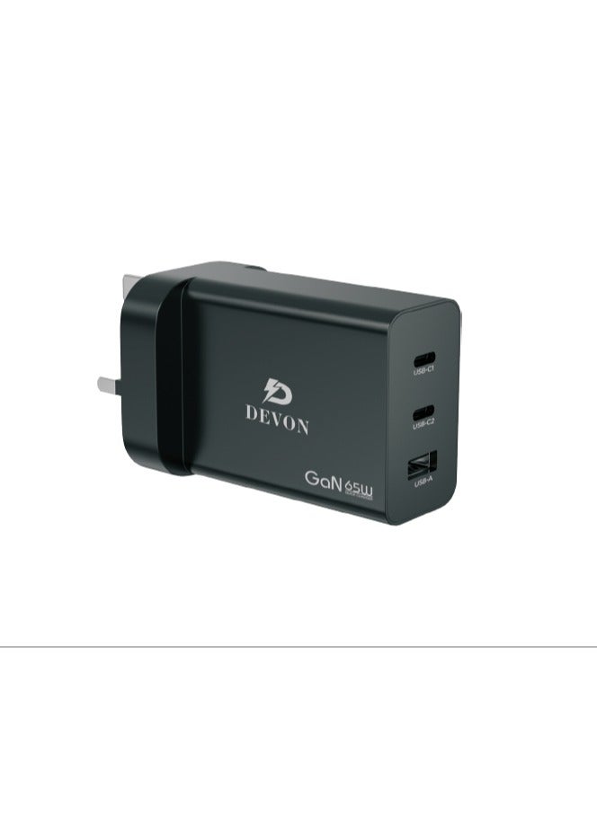 Devon 65W GaN Wall Charger 2 Ports PD + USB Port - Image 1