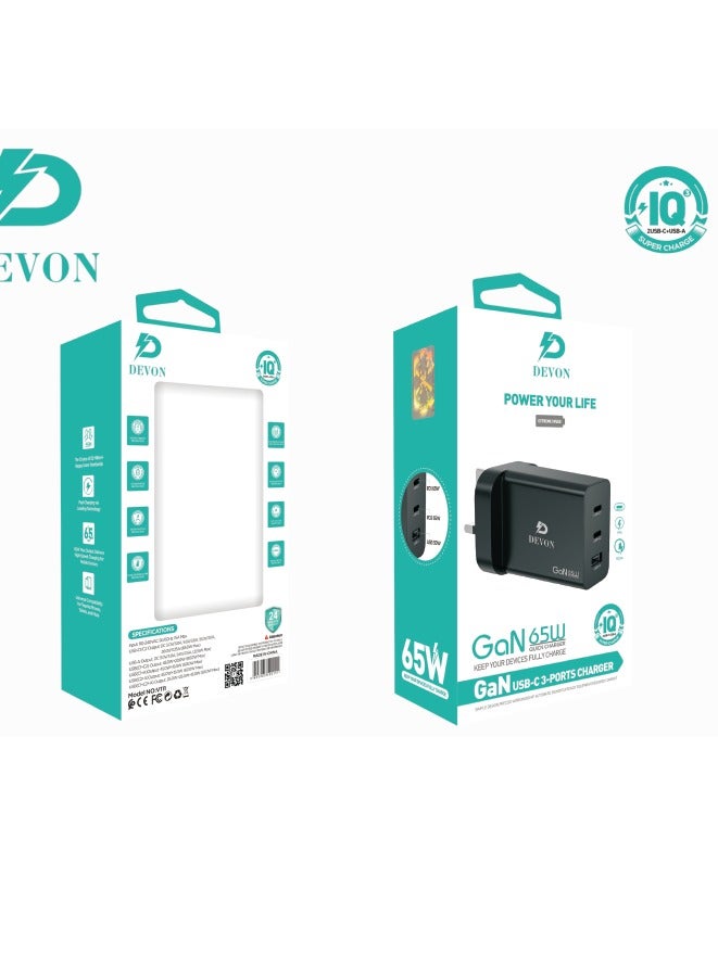 Devon 65W GaN Wall Charger 2 Ports PD + USB Port - Image 2