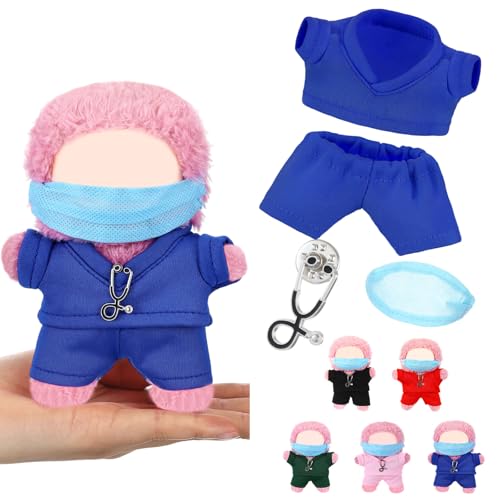 Velmitten 17cm Doll Clothes Doctor Nurse Scrubs Outfit Set for 17cm Dolls with Mini Mask Stethoscope Cute Nurse Uniform with Accessories Gift for DIY Dressup Lovers CollectorsBlue - Image 1