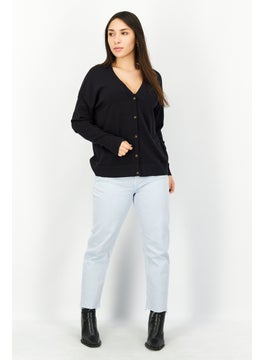 ESPRIT Women V-Neck Long Sleeve Textured Cardigan, Black  - Image 3