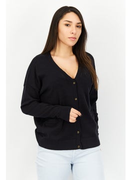 ESPRIT Women V-Neck Long Sleeve Textured Cardigan, Black  - Image 1
