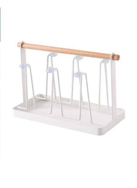 Japanese Style Iron Art Drain Cup Holder Household Wooden Handle Cup Holder With Tray Cup Holder Kitchen Cup Storage Rack