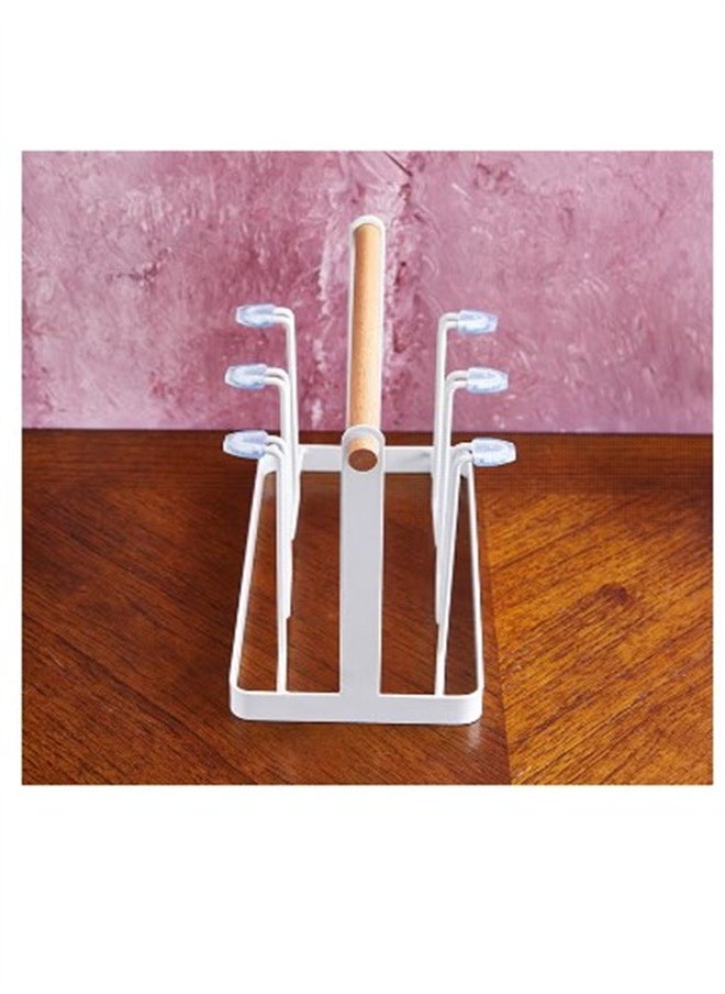 Japanese Style Iron Art Drain Cup Holder Household Wooden Handle Cup Holder With Tray Cup Holder Kitchen Cup Storage Rack