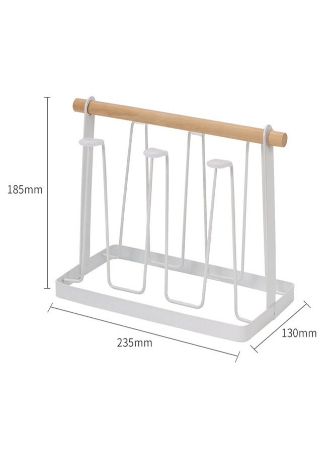 Japanese Style Iron Art Drain Cup Holder Household Wooden Handle Cup Holder With Tray Cup Holder Kitchen Cup Storage Rack